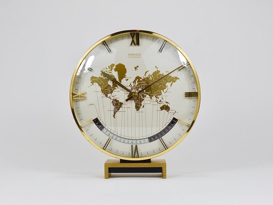 Large Mid-Century GMT World Time Zone Table Clock in Brass from