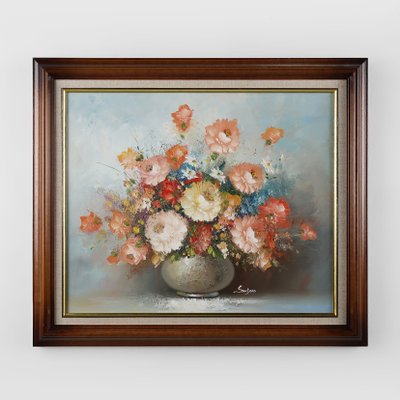 Edmond Sanders, Vase with Flowers, 1950s, Oil on Canvas, Framed