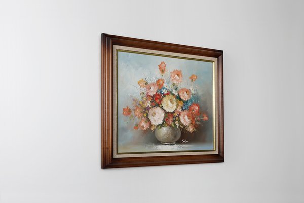 Edmond Sanders, Vase with Flowers, 1950s, Oil on Canvas, Framed