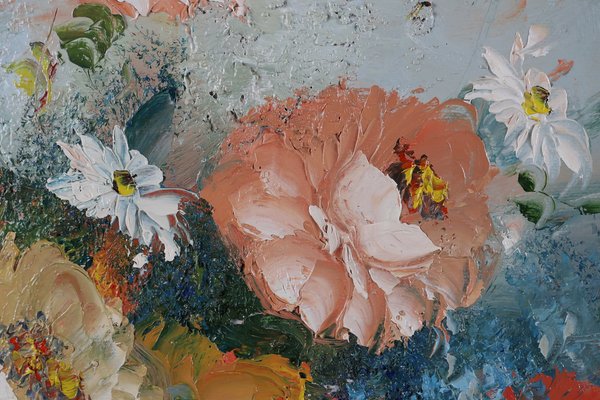 Edmond Sanders, Vase mit Blumen, 1950er, Öl auf Leinwand, Gerahmt