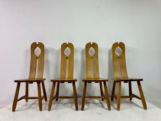 Oak Dining Chairs by De Puydt, 1960s, Set of 4 for sale at Pamono
