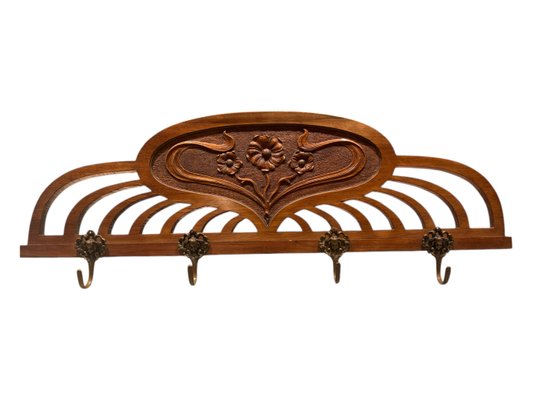 Art Nouveau Coat Hanger with 4 Plastic Brass Hooks, 1890s for sale