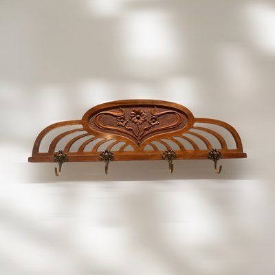 Art Nouveau Coat Hanger with Plastic Brass Hooks, 1890s for sale