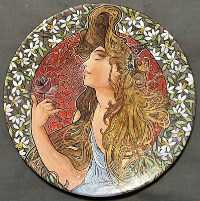 Art Nouveau Painted Terracotta Plate in the style of Alphonse
