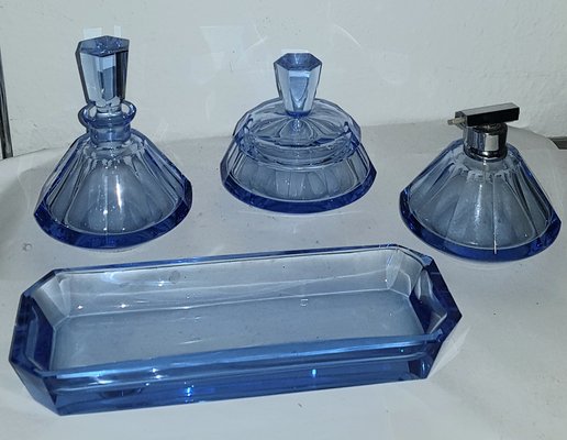 Art Deco Blue Crystal Dressing Table Set, Set of 4 for sale at Pamono