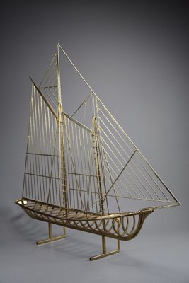 アンティーク雑貨 US VINTAGE C.Jere YACHT Brass Sculpture Curtis Jere Signed Brass Sailboat Mounted on Onyx Base Mid