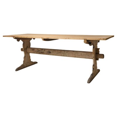 Large Antique Swedish Dining Trestle Table in Pine for sale at Pamono