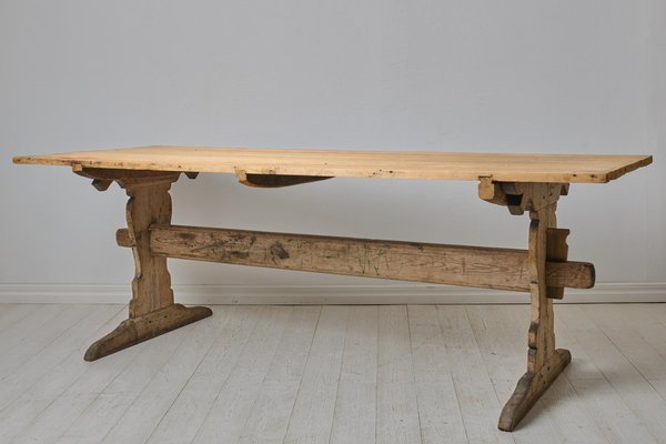 Large Antique Swedish Dining Trestle Table in Pine for sale at Pamono