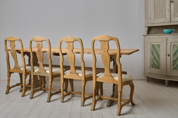 Large Antique Swedish Dining Trestle Table in Pine for sale at Pamono