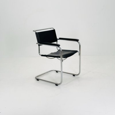 Bauhaus Black Leather Iconic Armchair by Mart Stam for Thonet