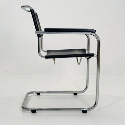 Bauhaus Black Leather Iconic Armchair by Mart Stam for Thonet