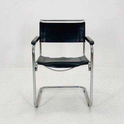 Bauhaus Black Leather Iconic Armchair by Mart Stam for Thonet