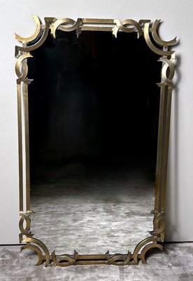Großer italienischer Mid-Century Wandspiegel mit Rahmen aus vergoldetem Metall bei Pamono kaufen