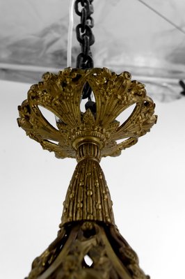 Art Deco Gilded Bronze and Blown Glass Chandelier from Muller