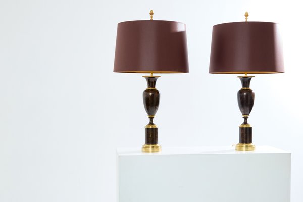 Pair of Maison Charles Burgundy Lacquered Lamps Pair of Maison Charles Burgundy Lacquered Lamps
