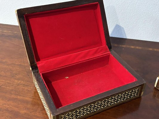 Boîte à Bijoux Ancienne – Marqueterie Espagnole, Intérieur Velours Rouge, Occasion