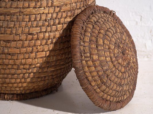 Grand Panier Osier Ancien Avec Couvercle - French Basket - Dimensions 52x31x45 Cm