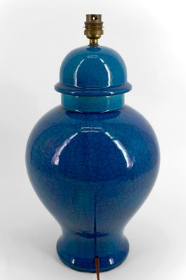 Cracked Blue Enamel Ceramic Lamp in the style of Pol Chambost