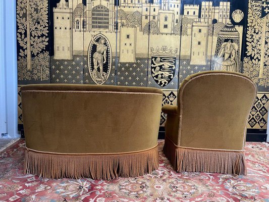 Set of English Sofa and Basket Armchair for sale at Pamono