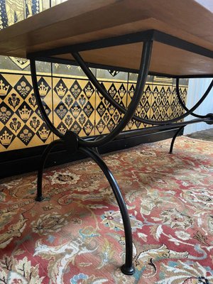 Iron Dining Table with Oak Parquet Top for sale at Pamono