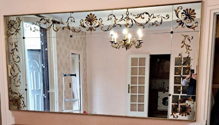Miroir églomisé Vintage Années 1950 - Dimensions 75 X 60 Cm - Cadre Verre Multicolore - Bon état Général