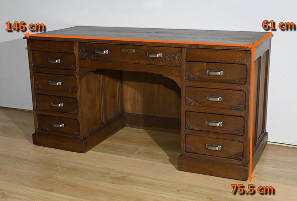 Art Deco Oak Pedestal Desk, 1940s for sale at Pamono