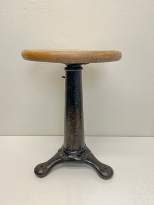 Adjustable Stool in Cast Iron and Wood from Singer, 1930s for sale