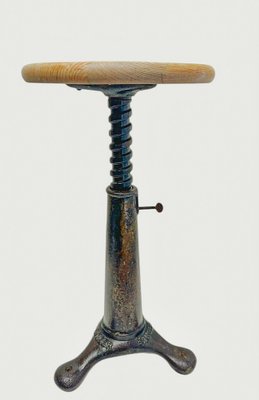 Adjustable Stool in Cast Iron and Wood from Singer, 1930s