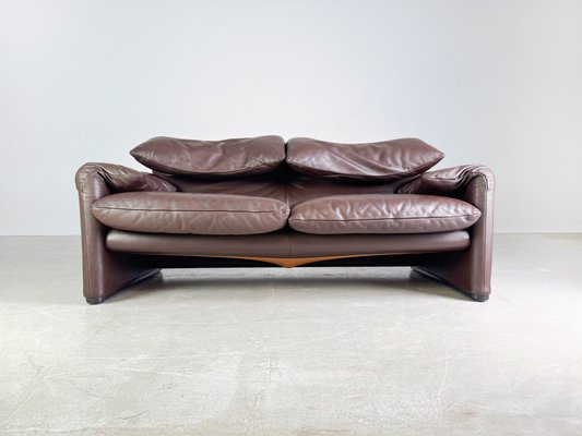 ameri「MARALUNGA Cassina 2seater wide」 Maralunga 2-Seater Sofa in Brown Leather by Vico Magistretti for