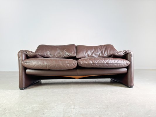 Maralunga 2-Seater Sofa in Brown Leather by Vico Magistretti for