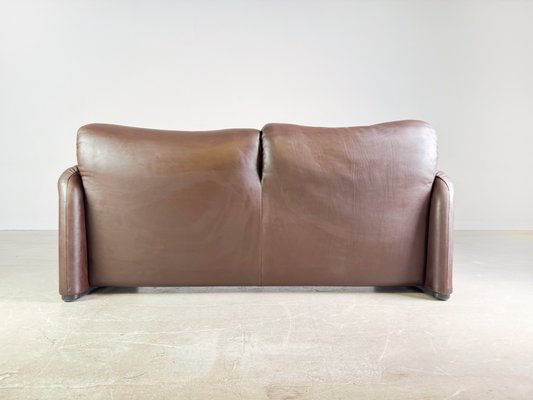 Maralunga 2-Seater Sofa in Brown Leather by Vico Magistretti for