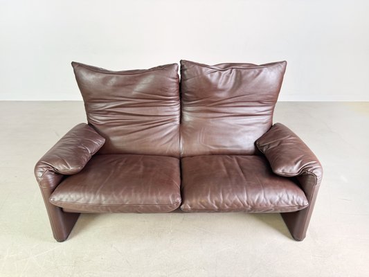 Maralunga 2-Seater Sofa in Brown Leather by Vico Magistretti for