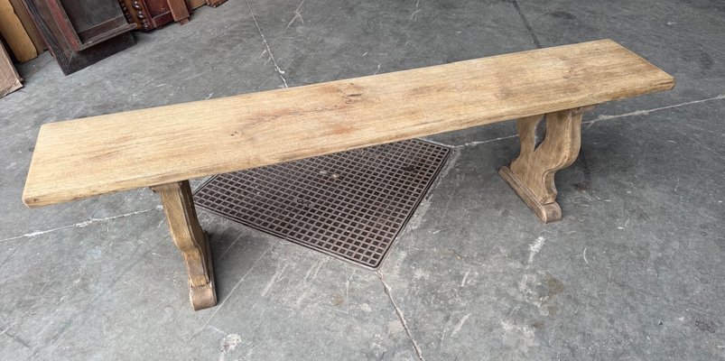 Bleached Farmhouse Console Table With Shelf - Ca 1920 Bleached Farmhouse Console Table With Shelf - Ca 1920
