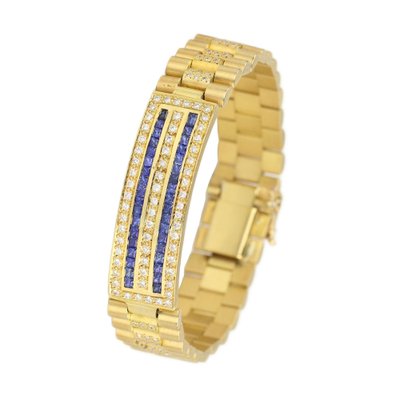 Bracelet En Or 18 Carats Avec Fleur En Saphirs Et Diamants - Poids 18,20 G - Bijou Occasion Luxe