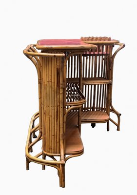 Mobile Bar in Rattan and Bamboo with Rattan Stools by Tito Agnoli