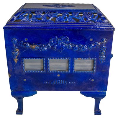 Small French Art Deco Blue Enamelled Coal Stove, 1890s for sale at