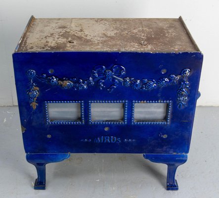 Small French Art Deco Blue Enamelled Coal Stove, 1890s for sale at