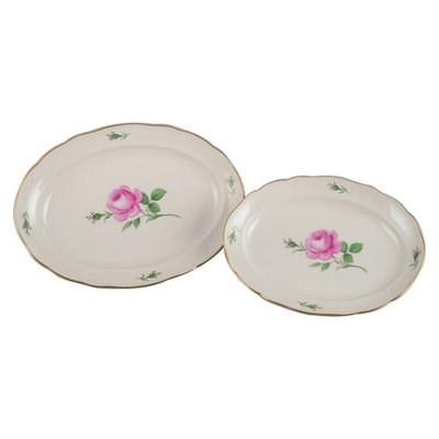 Large Oval Pink Rose Serving Platters from Meissen, 1920s, Set of