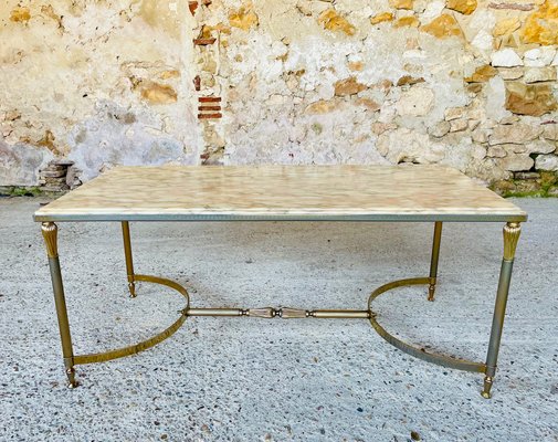 Mid-Century White Marble and Brass Coffee Table, 1960s for