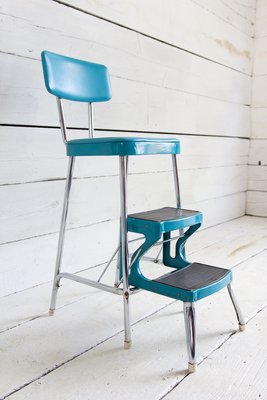 Ladder Stool with Retractable Steps in Chromed Tubular and Eco