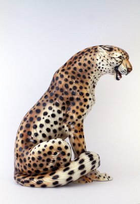 Mid-Century Ceramic Cheetah Sculpture by Giovanni Ronzan