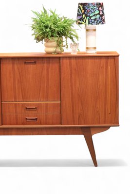 Danish Highboard in Teak with Bar Cabinet and Slanted Legs, 1960s