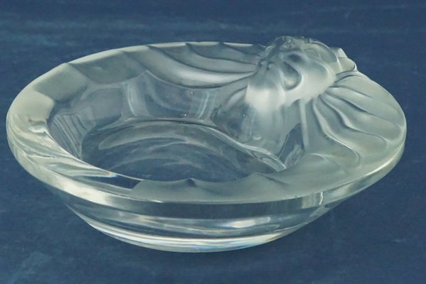 20th Century Art Deco Crystal Ashtray with Bas-Relief Lion by Renè