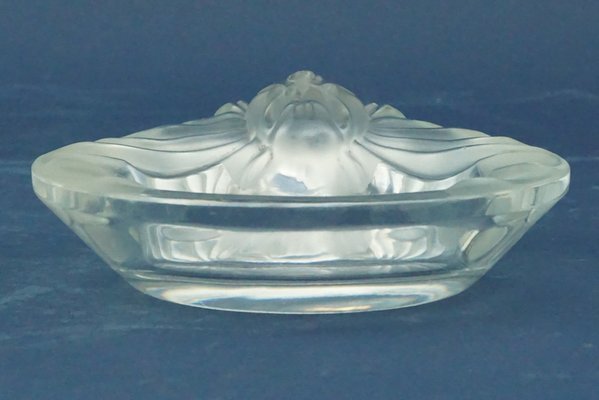 20th Century Art Deco Crystal Ashtray with Bas-Relief Lion by Renè