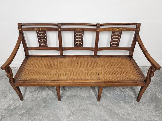20th Century Directoire Style Carved Wood Bench with Leather Seat 20th Century Directoire Style Carved Wood Bench with Leather Seat