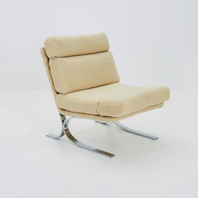 Mid-Century Modern Lounge Chair in Beige Teddy Fabric with Chrome