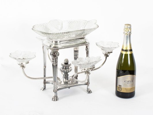 19th Century Sheffield Plate Cut Glass Epergne Centrepiece, 1820s