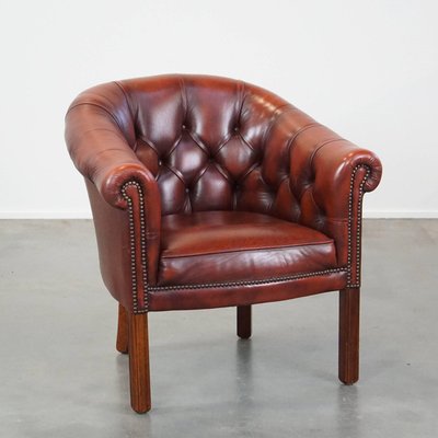 Cow Leather Red Chesterfield Club Chair