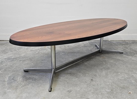 Mid-Century Danish Modern Oval Coffee Table with Veneer Top and