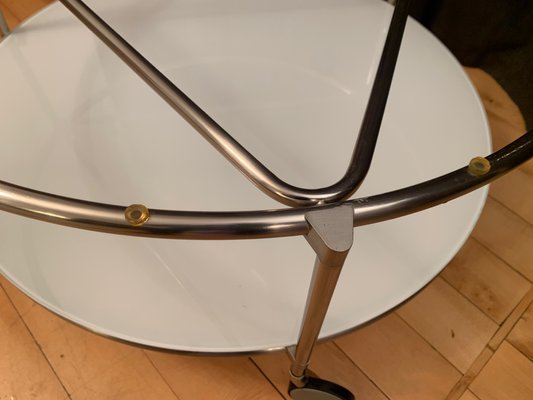 Ikea Strind サイドテーブル　oldikea 90s Vintage Ikea STRIND White Glass & Metal Rolling Side Table